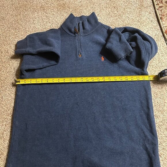 POLO Ralph Lauren Blue 1/4 Zip Men's L Pullover Knit Sweater – Orange Pony - Picture 8 of 9